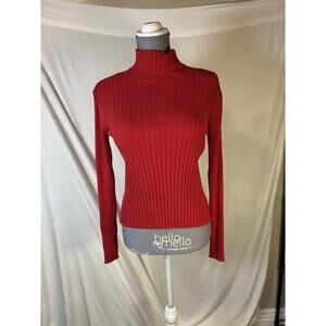 Yvonne-Marie Red Turtleneck Long Sleeves Silk Rayon Nylon size L Classic Basic